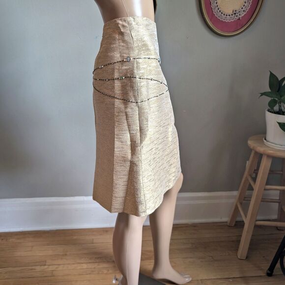 NWT Y2K Kelly and Diane Mini Skirt Pencil Slit Gold Beaded Bow Tassel Size 6 - Picture 2 of 13